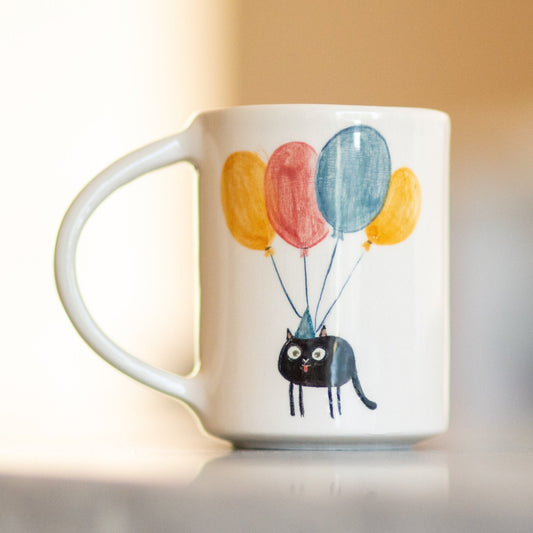 Black Cat Colorful Balloons Mug