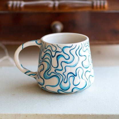 Blue Waves Coffee Mug - Abstract Ceramic Cup