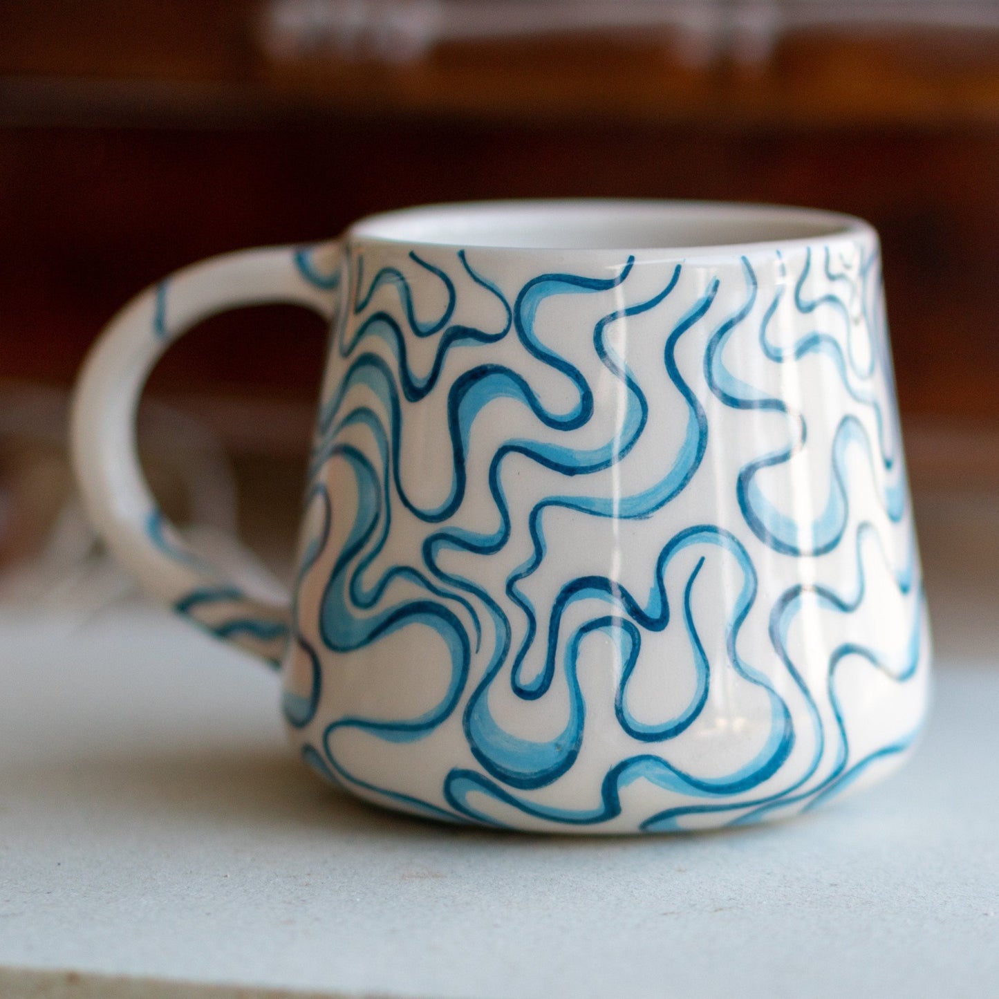 Blue Waves Coffee Mug - Abstract Ceramic Cup