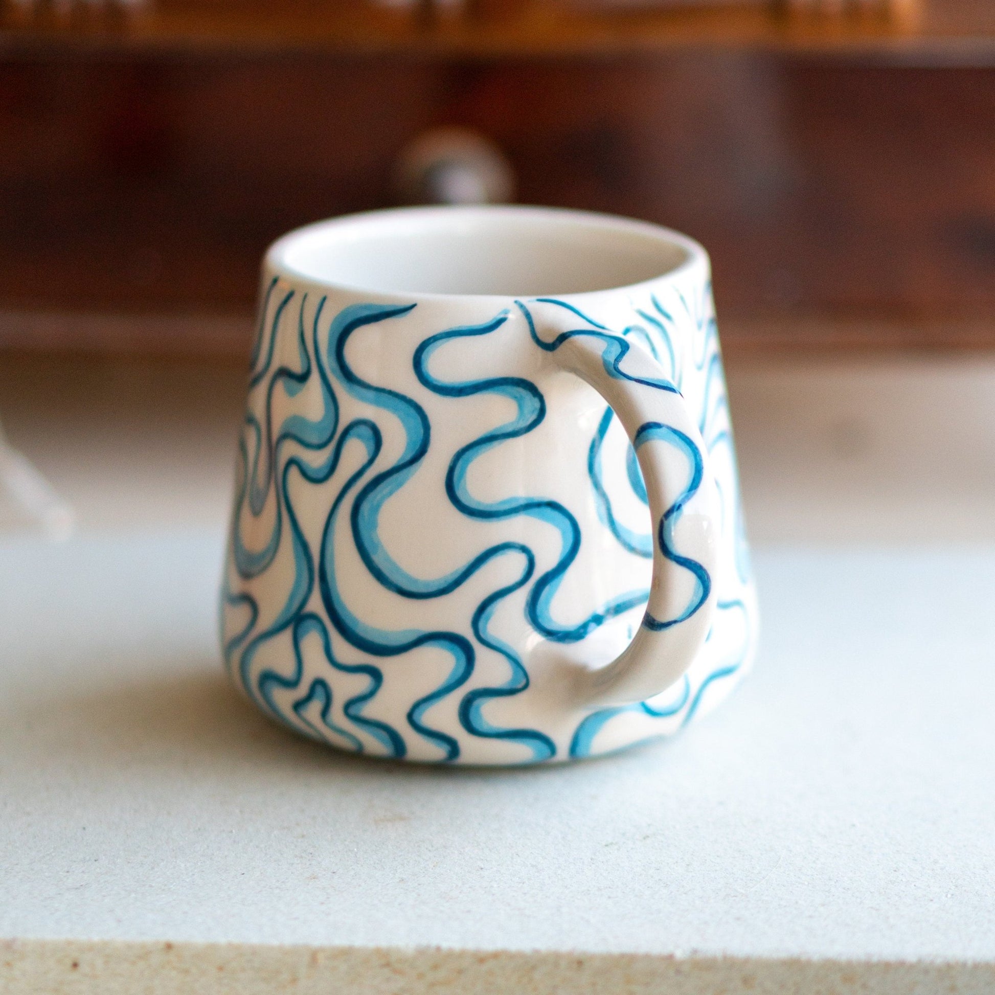 Blue Waves Coffee Mug - Abstract Ceramic Cup