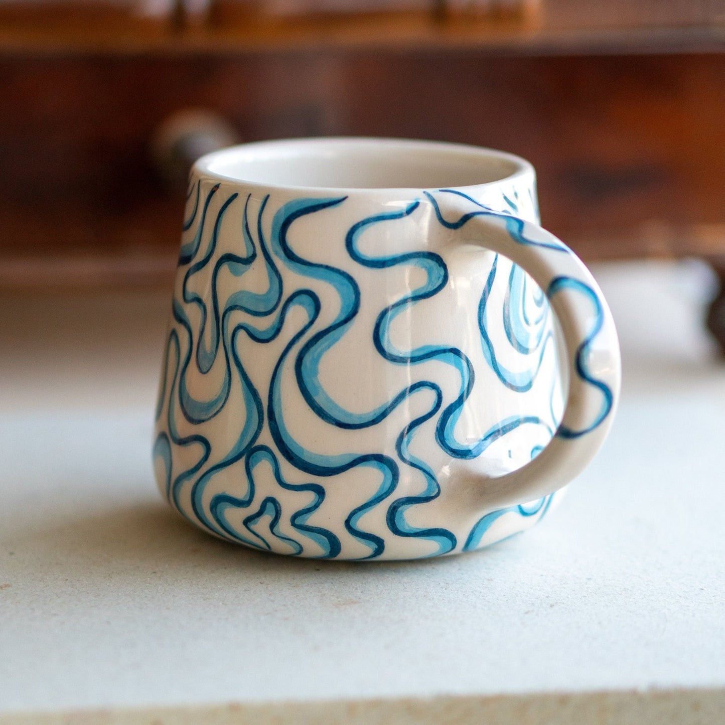 Blue Waves Coffee Mug - Abstract Ceramic Cup