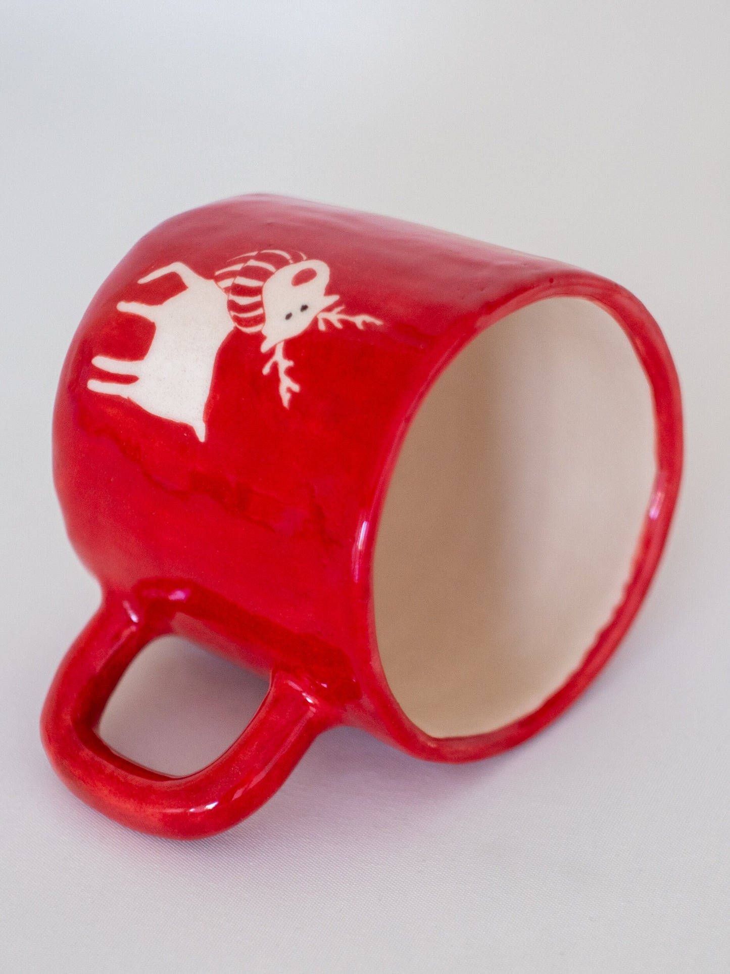 Cute Reindeer Coffee Cup | Animal Coffee Pottery | Red Coffee Pottery - Handmade and Hand-painted Coffee Cup - Special Product - Limited