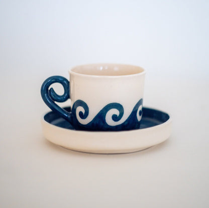 Minimal Design Espresso Cup with Meander Pattern - Inspired by Ancient Greek Meandering River