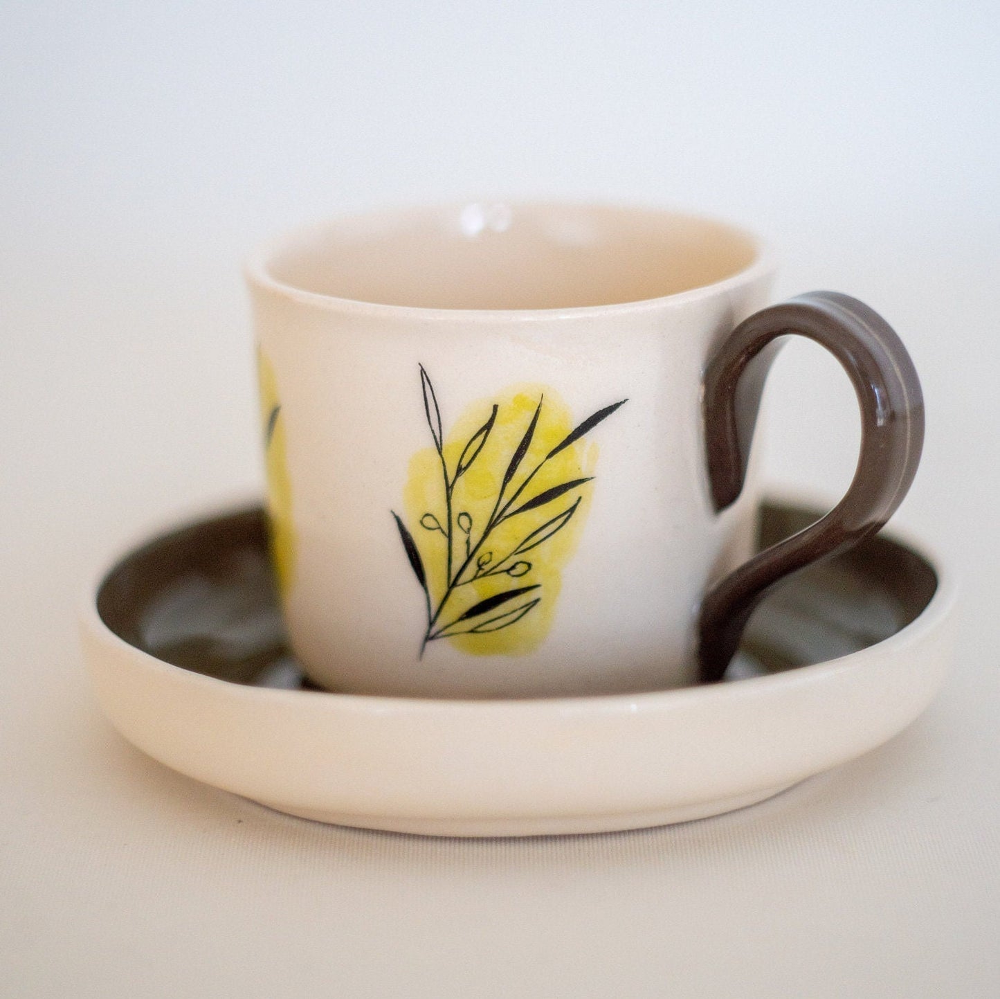 Olive Designed Coffee Cup / Olive Green Espresso Mug with Olive Branch Pattern / Aegean Style Handmade Cup / Handmade Espresso Cups / Gift