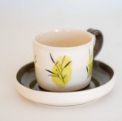 Olive Designed Coffee Cup / Olive Green Espresso Mug with Olive Branch Pattern / Aegean Style Handmade Cup / Handmade Espresso Cups / Gift