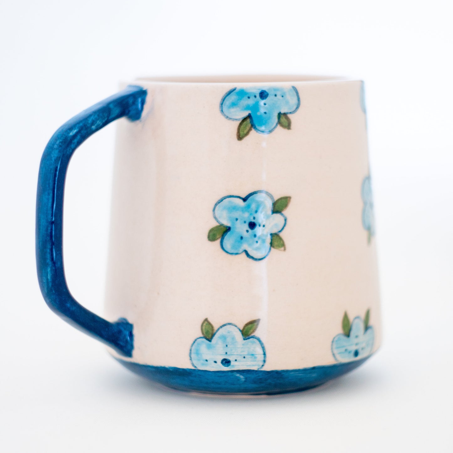 Pottery Mug Floral Decorated, Handmade Ceramic Coffee Mug