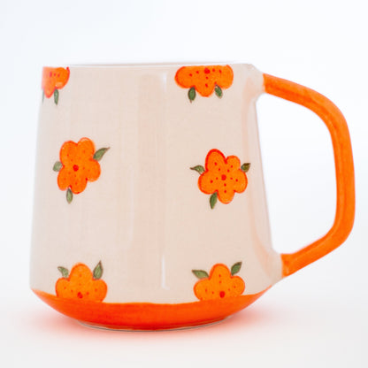 Pottery Mug Floral Decorated, Handmade Ceramic Coffee Mug