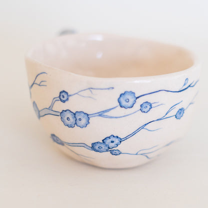 Pottery Mug, Blue Ceramic Coffee and Tea Cup, Floral Mug