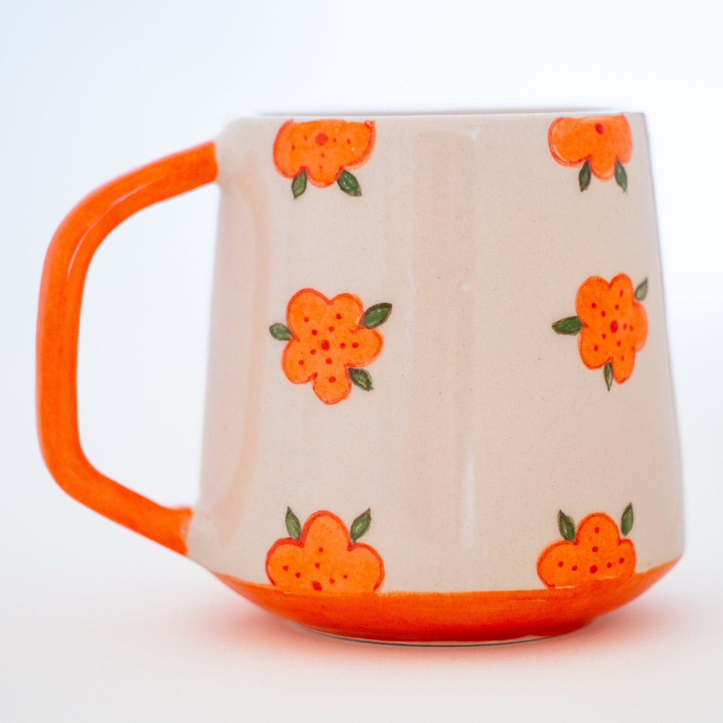 Pottery Mug Floral Decorated, Handmade Ceramic Coffee Mug