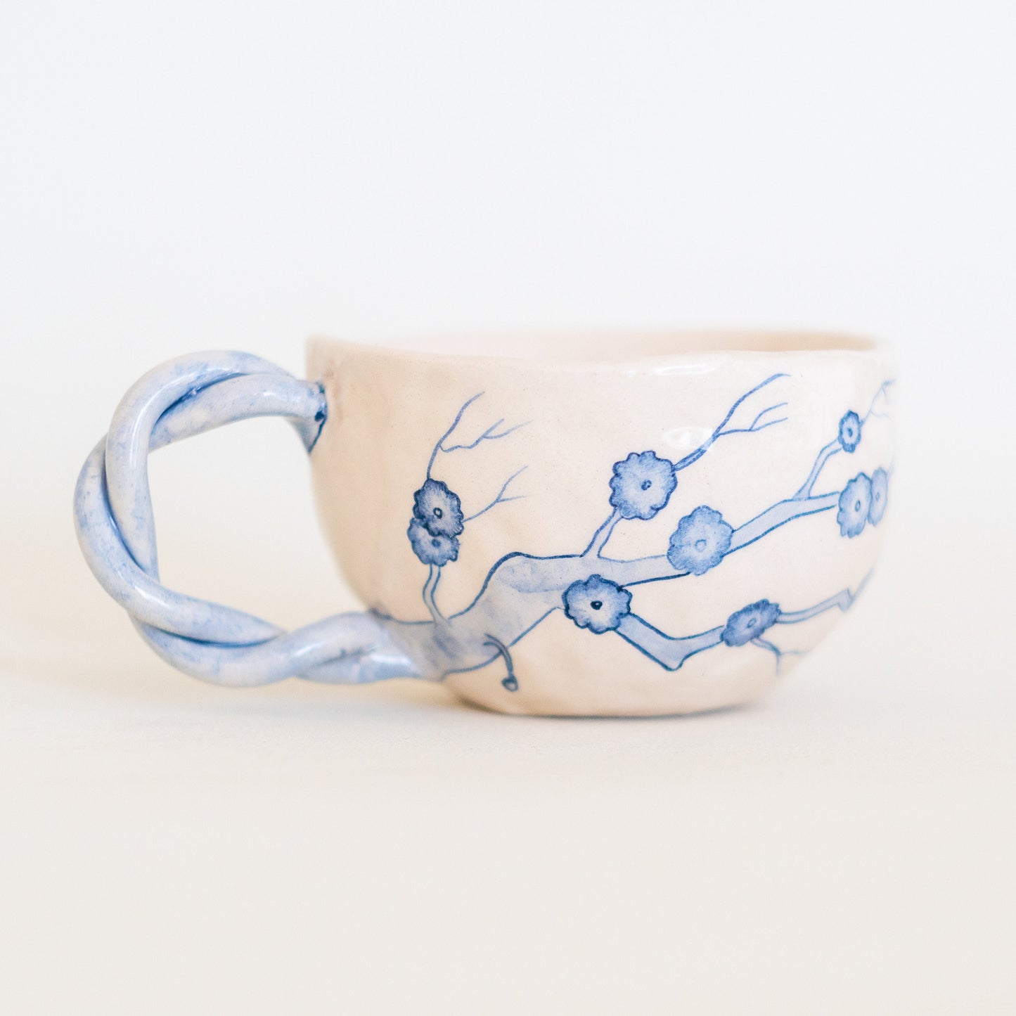 Pottery Mug, Blue Ceramic Coffee and Tea Cup, Floral Mug