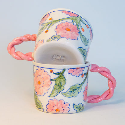 Floral Mug, Sakura Espresso Cup, Handmade Ceramic Espresso Cup Set