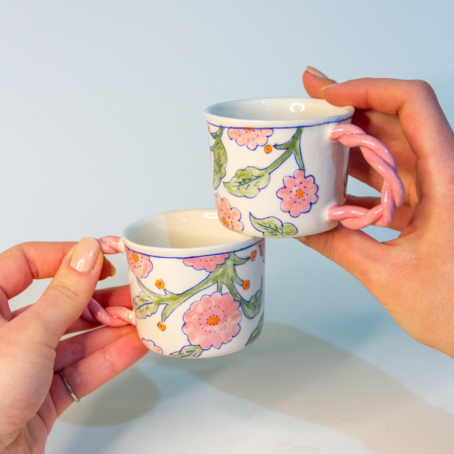 Floral Mug, Sakura Espresso Cup, Handmade Ceramic Espresso Cup Set