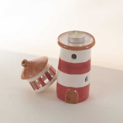 Lighthouse Ceramic Candle Holder, Autumn Home Decor