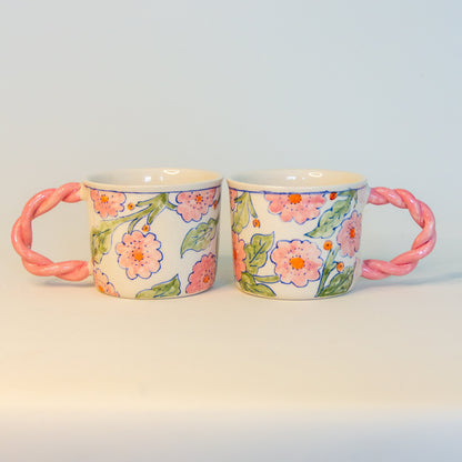 Floral Mug, Sakura Espresso Cup, Handmade Ceramic Espresso Cup Set