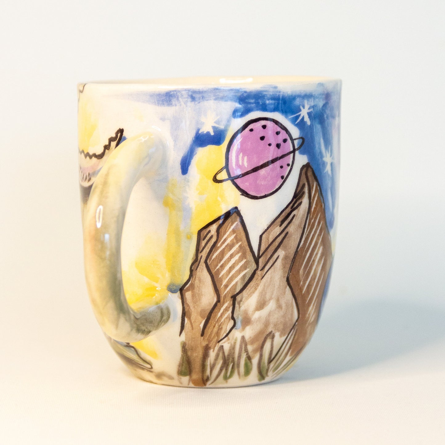 Mushroom Mug - Whale and Planets Decorated Cup, Abstract Decorated Coffee Mug