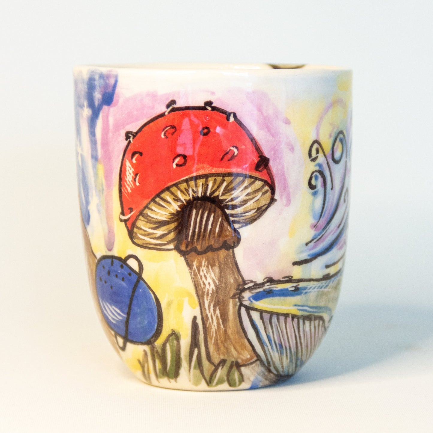 Mushroom Mug - Whale and Planets Decorated Cup, Abstract Decorated Coffee Mug