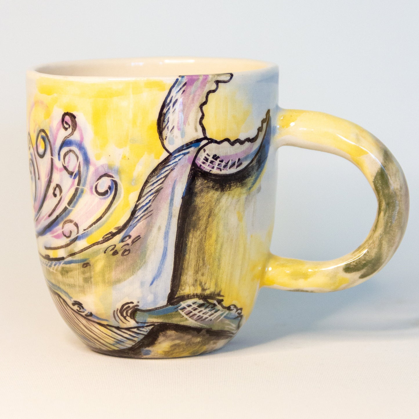 Mushroom Mug - Whale and Planets Decorated Cup, Abstract Decorated Coffee Mug