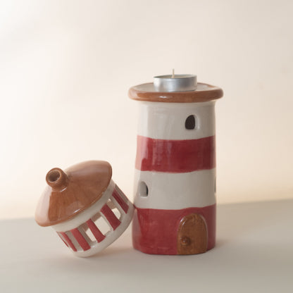 Lighthouse Ceramic Candle Holder, Autumn Home Decor