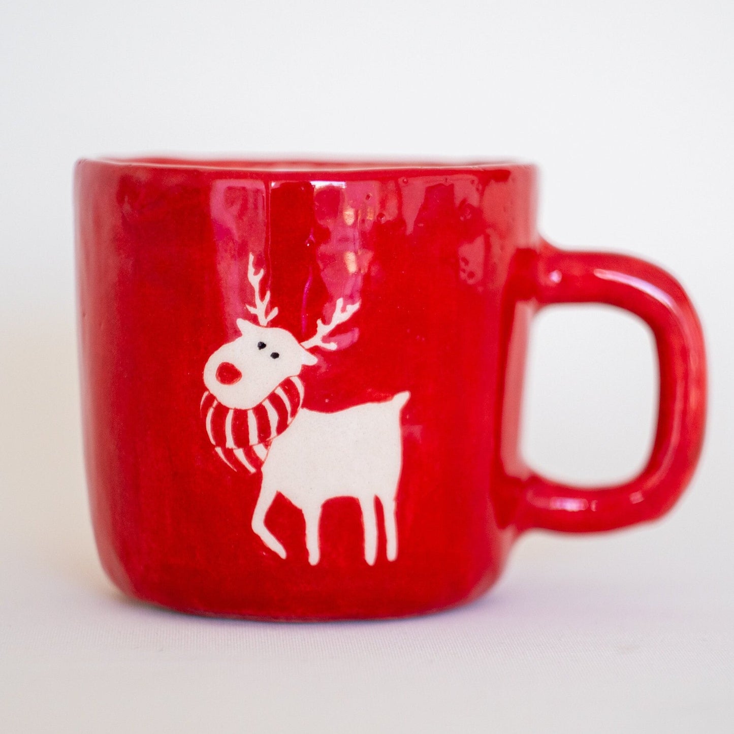 Cute Reindeer Coffee Cup | Animal Coffee Pottery | Red Coffee Pottery - Handmade and Hand-painted Coffee Cup - Special Product - Limited