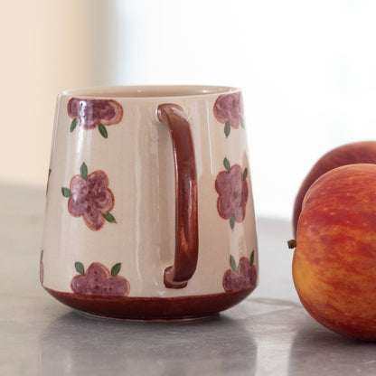 Pottery Mug Floral Decorated, Handmade Ceramic Coffee Mug