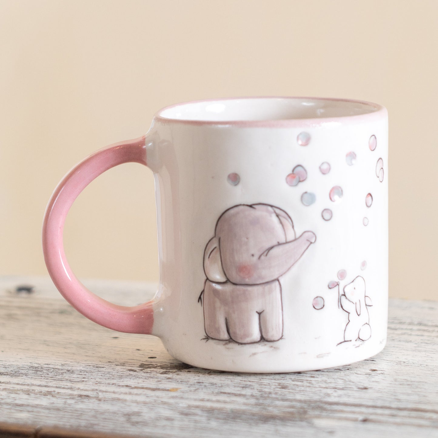 Elephant and Rabbit Coffee Mug - Pottery Mug, Colorful Handmade Ceramic Cup - Unique Gift