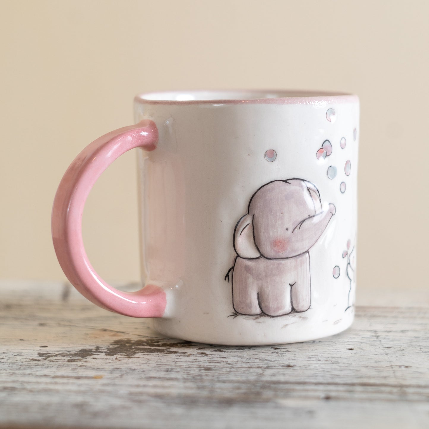 Elephant and Rabbit Coffee Mug - Pottery Mug, Colorful Handmade Ceramic Cup - Unique Gift