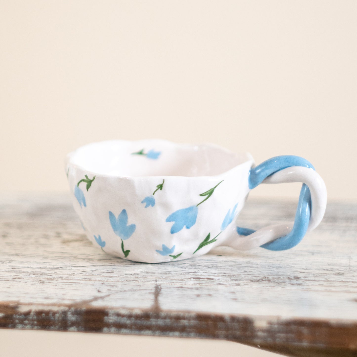 Espresso Cup Set, Handmade Blossom Coffee Cup - Blue Flower Ceramic Mug - Unique Gift - Elegant Kitchenware - Artisan Drinkware