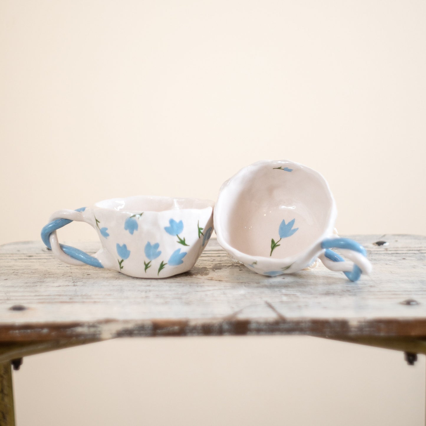 Espresso Cup Set, Handmade Blossom Coffee Cup - Blue Flower Ceramic Mug - Unique Gift - Elegant Kitchenware - Artisan Drinkware