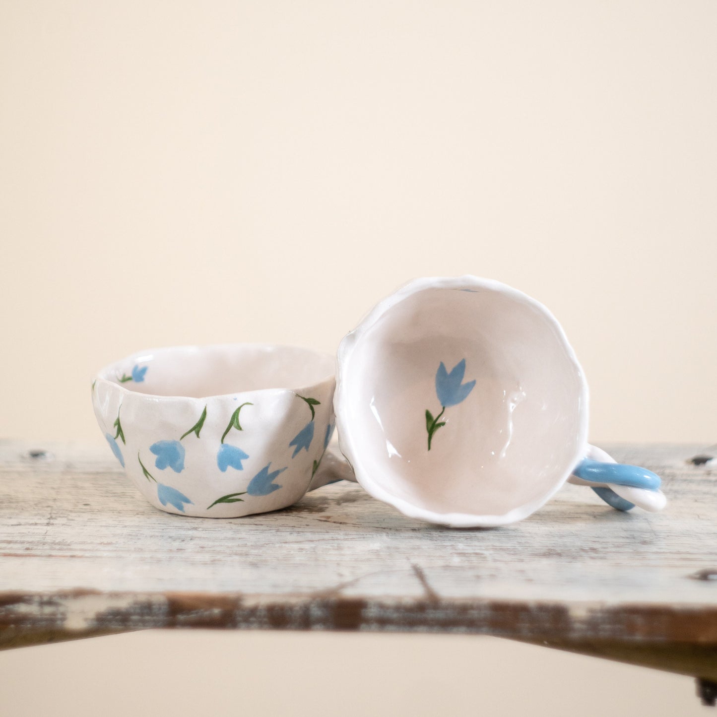 Espresso Cup Set, Handmade Blossom Coffee Cup - Blue Flower Ceramic Mug - Unique Gift - Elegant Kitchenware - Artisan Drinkware