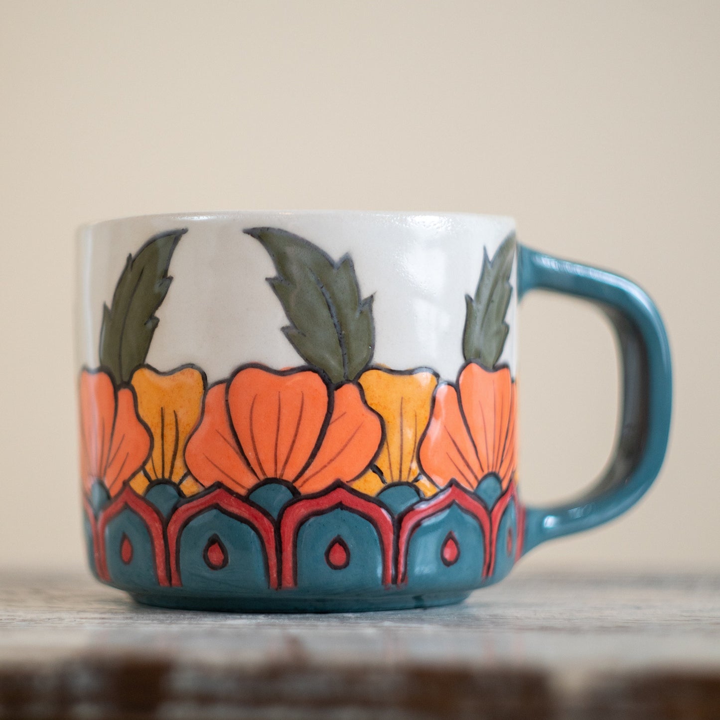 Pottery Mug, Handmade Coffee Mug, Mandala Style Mug