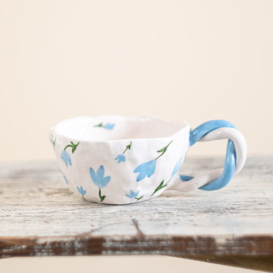 Espresso Cup Set, Handmade Blossom Coffee Cup - Blue Flower Ceramic Mug - Unique Gift - Elegant Kitchenware - Artisan Drinkware