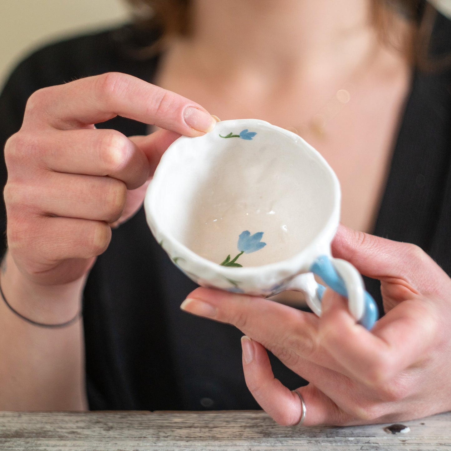 Espresso Cup Set, Handmade Blossom Coffee Cup - Blue Flower Ceramic Mug - Unique Gift - Elegant Kitchenware - Artisan Drinkware