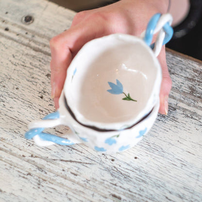 Espresso Cup Set, Handmade Blossom Coffee Cup - Blue Flower Ceramic Mug - Unique Gift - Elegant Kitchenware - Artisan Drinkware