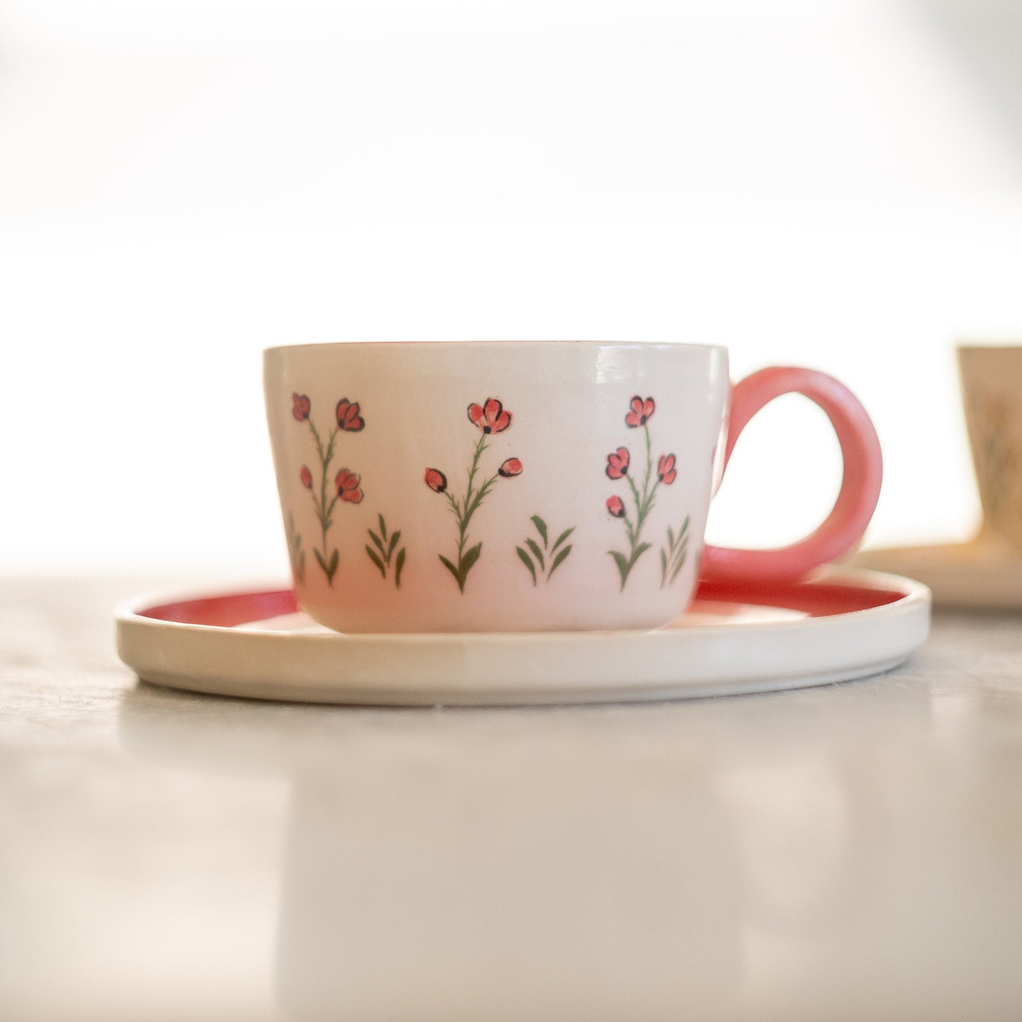 Poppy Flower Coffee/Espresso Cup - Handcrafted Ceramic Cup for a Floral-Inspired Gift, Handmade Flower Design Pottery