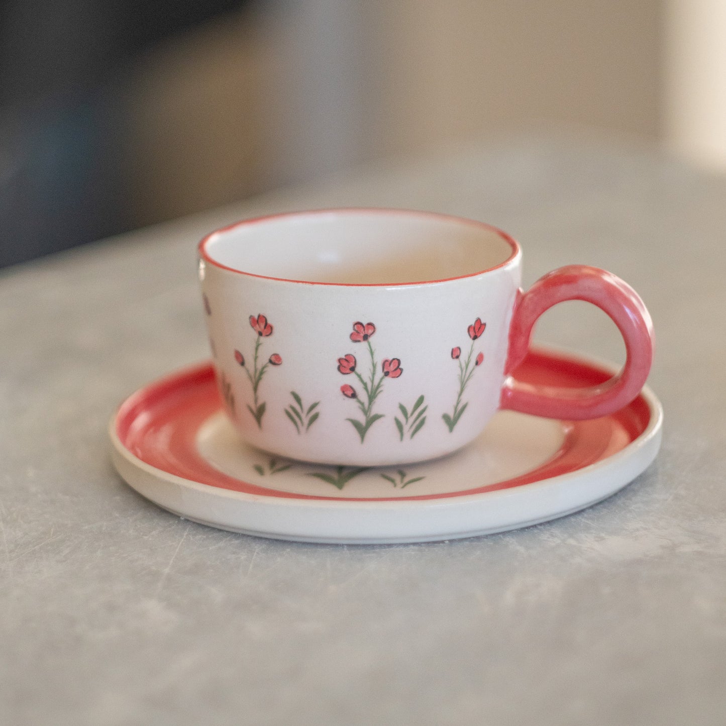 Espresso Cup Set, Floral Mug, Handmade Floral Decor