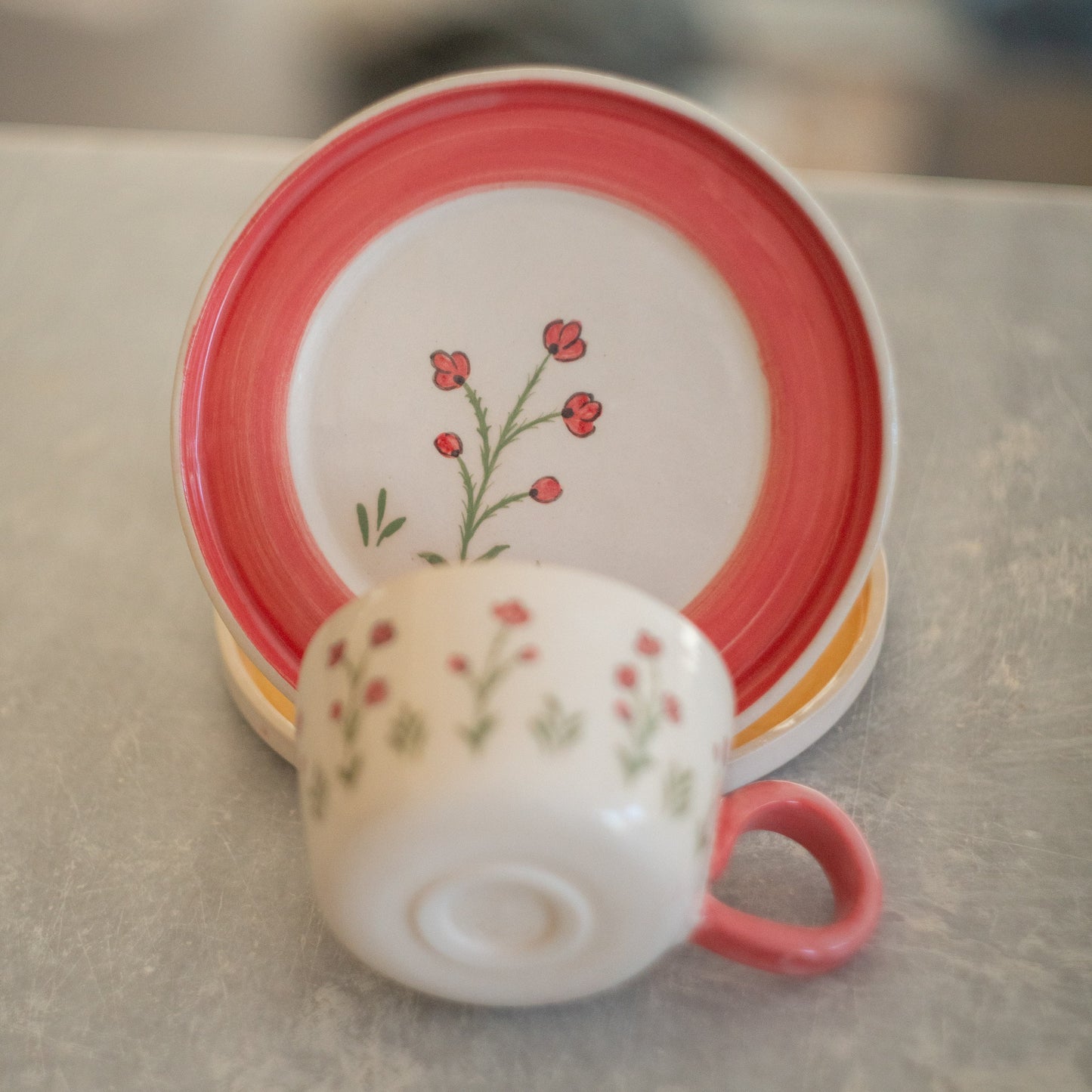 Poppy Flower Coffee/Espresso Cup - Handcrafted Ceramic Cup for a Floral-Inspired Gift, Handmade Flower Design Pottery