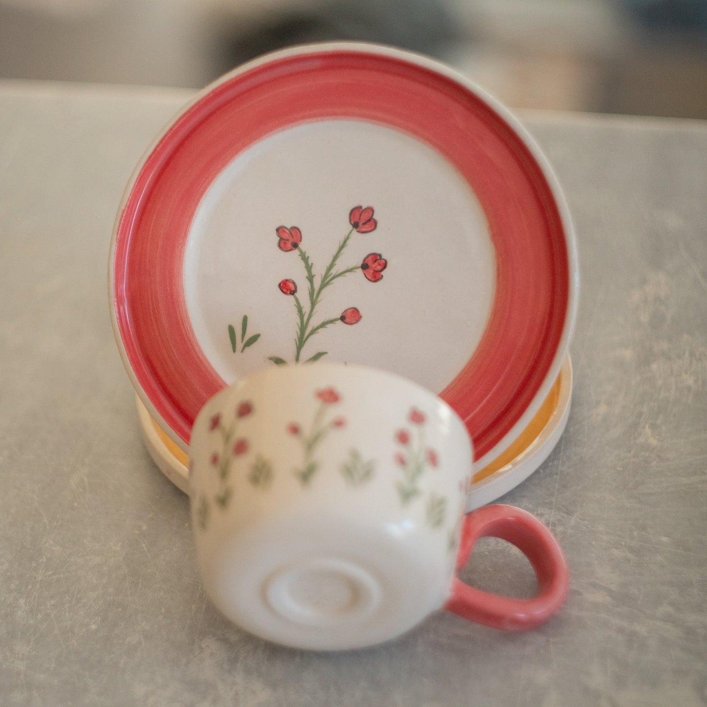 Poppy Flower Coffee/Espresso Cup - Handcrafted Ceramic Cup for a Floral-Inspired Gift, Handmade Flower Design Pottery