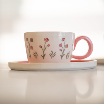 Poppy Flower Coffee/Espresso Cup - Handcrafted Ceramic Cup for a Floral-Inspired Gift, Handmade Flower Design Pottery