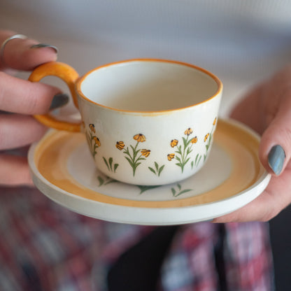 Espresso Cup Set, Floral Mug, Handmade Floral Decor