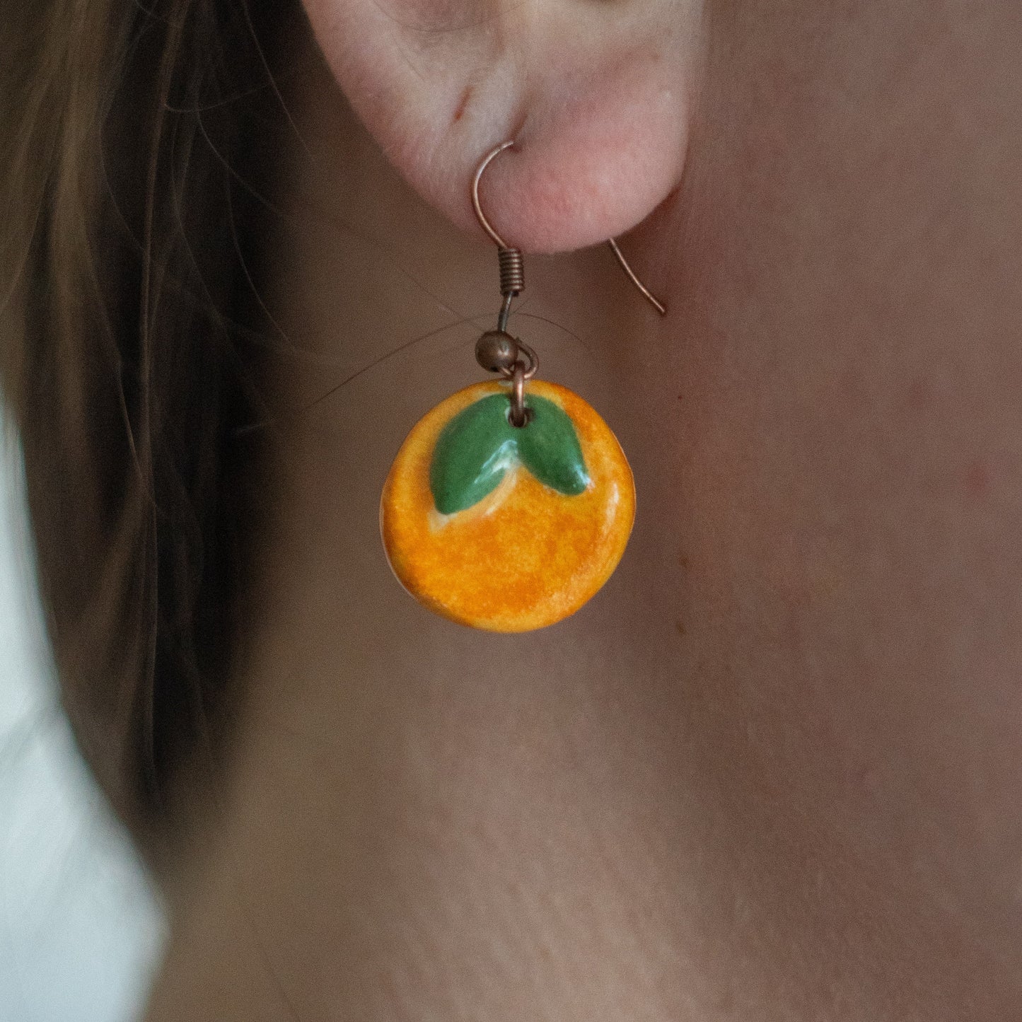 Handmade Jewelry, Ceramic Drop Earrings, Handmade Jewellery, Colorful Earrings, Peach Shaped Earrings