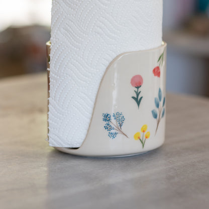 Paper Towel Rack, Handmade Ceramic Paper Towel Holder, Floral Countertop Decor, Bathroom Decor, Kitchen Decor