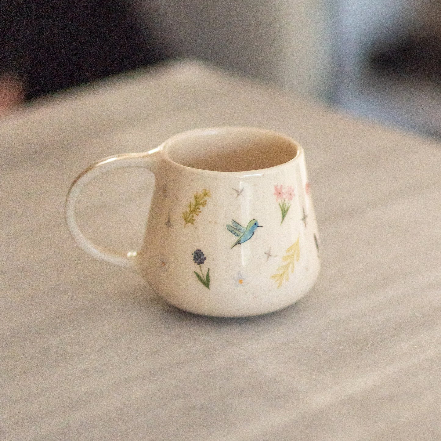 Flowers and Birds Coffee Mug, Handmade Ceramic Cup, Minimalist Housewarming Gift, Flower Mug