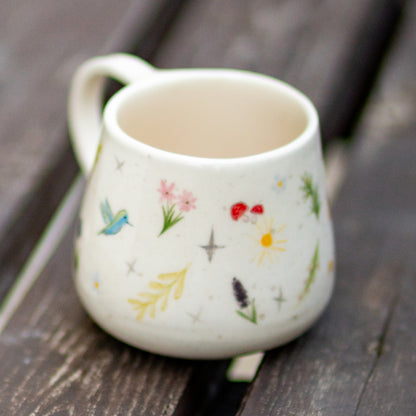 Flowers and Birds Coffee Mug, Handmade Ceramic Cup, Minimalist Housewarming Gift, Flower Mug