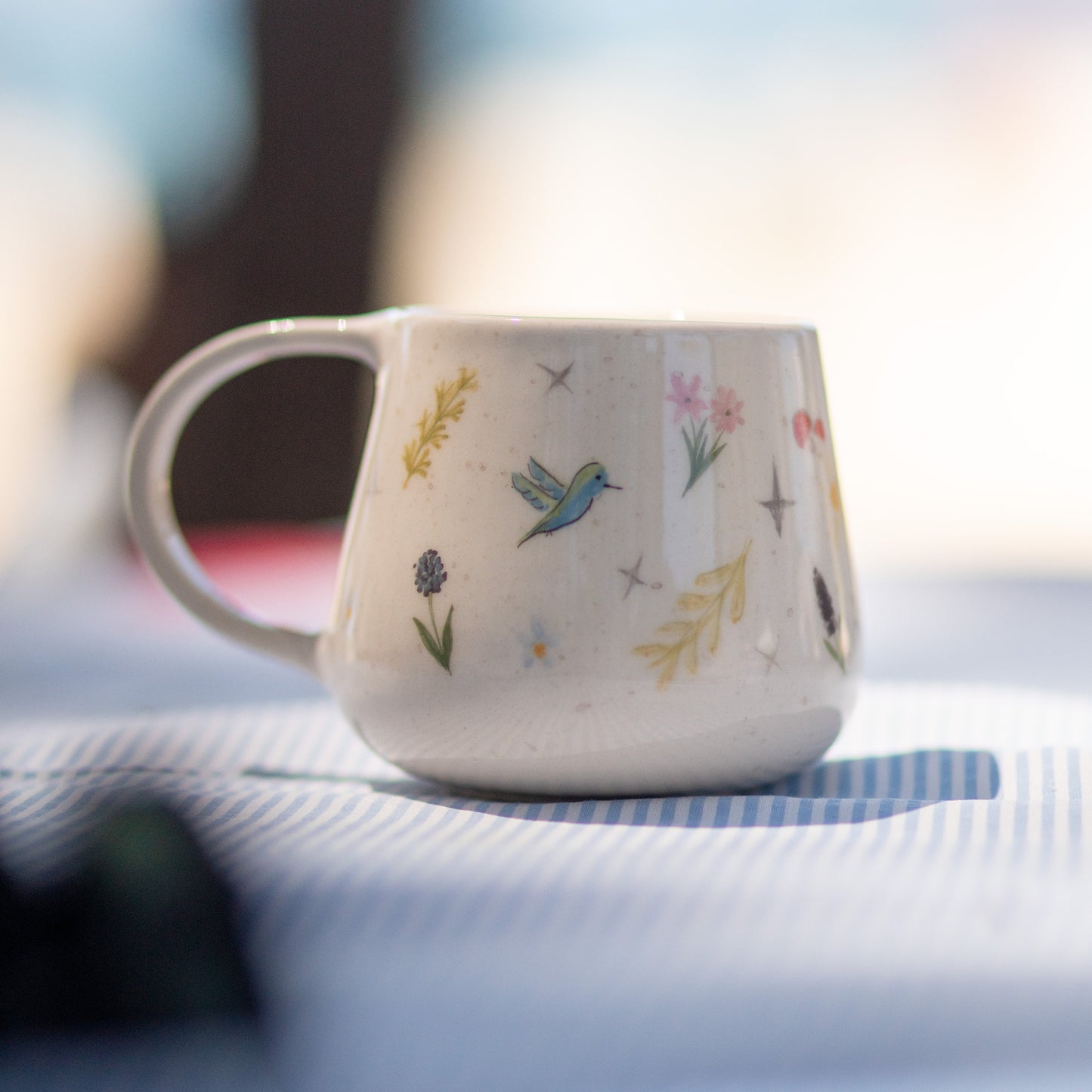 Flowers and Birds Coffee Mug, Handmade Ceramic Cup, Minimalist Housewarming Gift, Flower Mug