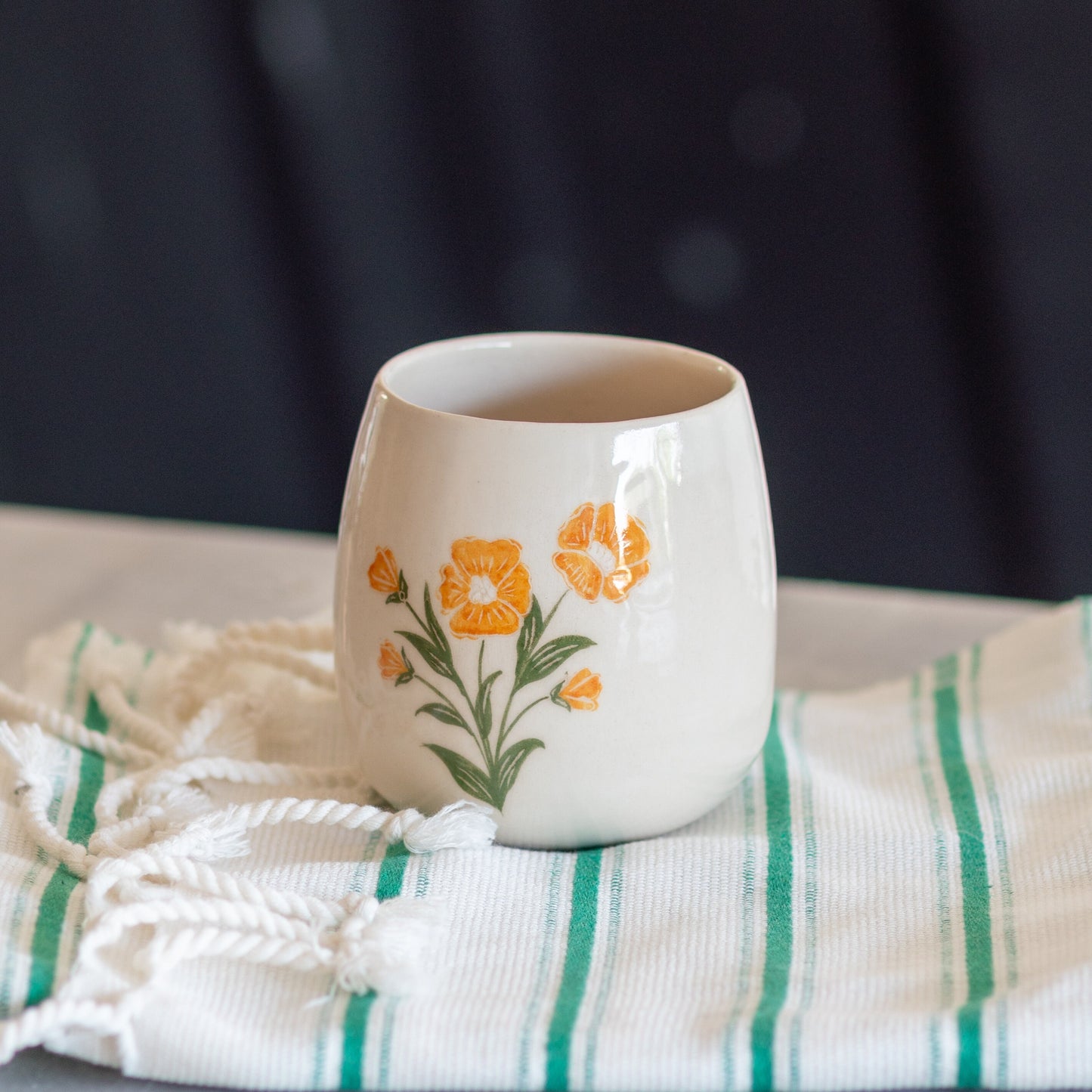 Vibrant Yellow Blossom Ceramic Vine Glasses Set (Set of 2) - Handcrafted Tableware for Elegant Dining