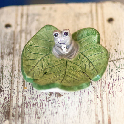 Incense Holder, Frog On Leaf Handmade Ceramic Censer, Animal Lover Gift