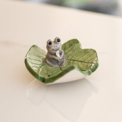 Incense Holder, Frog On Leaf Handmade Ceramic Censer, Animal Lover Gift