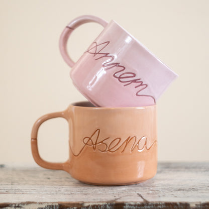 Custom Text Mug, Personalized Hand-Painted Ceramic Coffee Mug - Customizable Coffee Cup