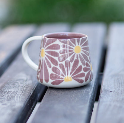 Flowers Coffee Mug, Handmade Large Mug, Ceramic Coffee Mug