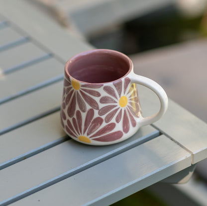 Flowers Coffee Mug, Handmade Large Mug, Ceramic Coffee Mug